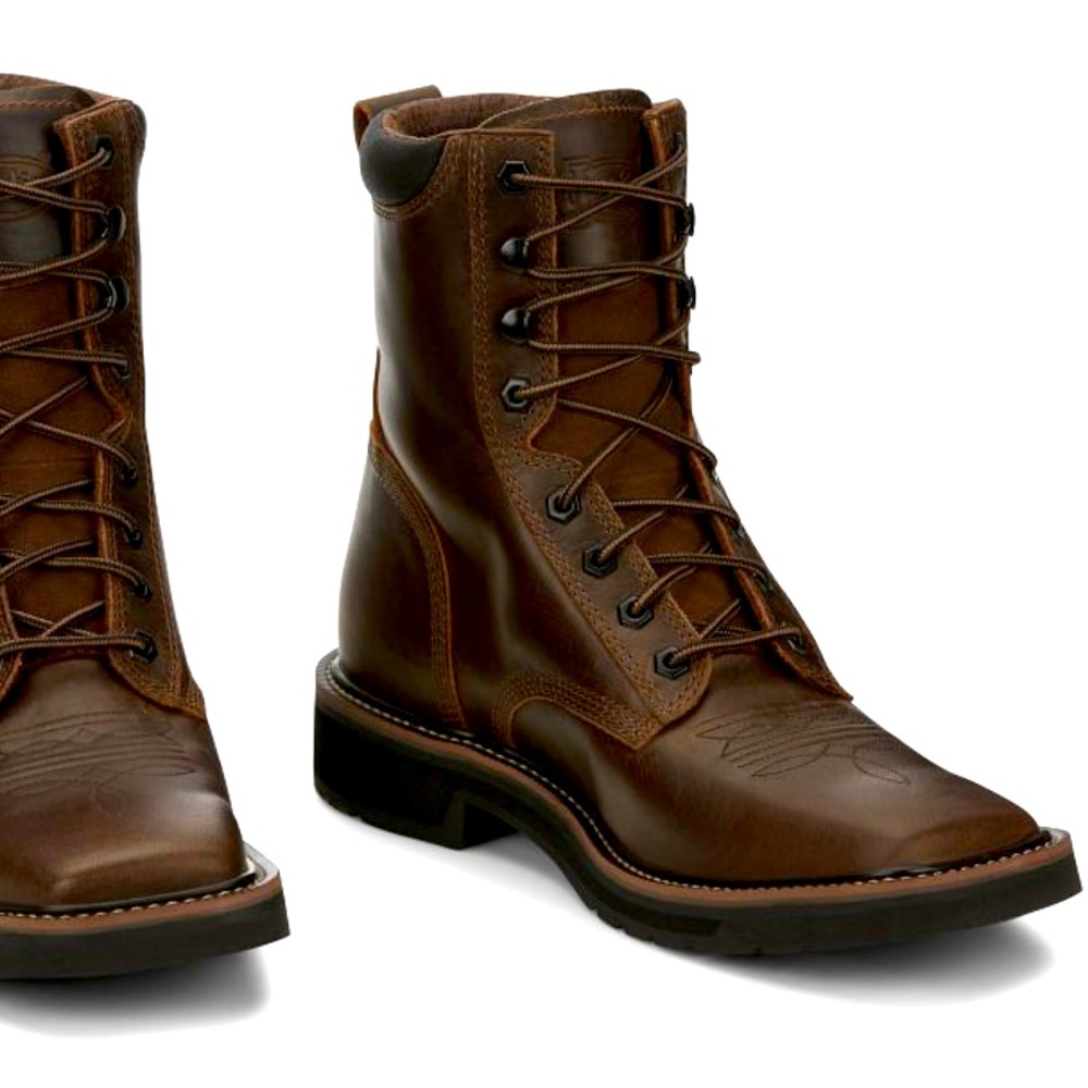 NEW IN BOX Justin Leather Pulley 8” Lace-Up Aged Brown Water Buffalo Boots 10.5